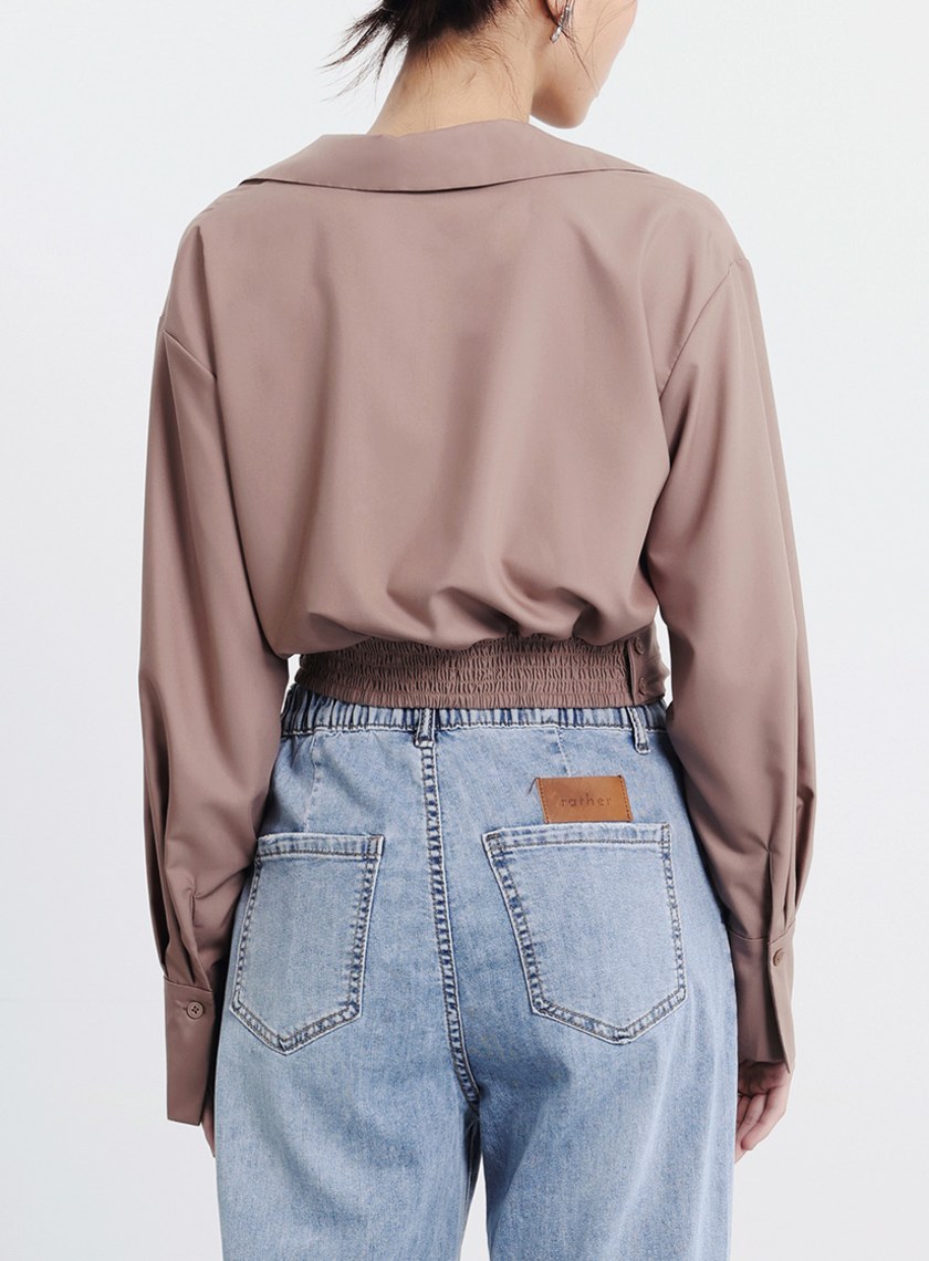 圍裹式造型長袖襯衫